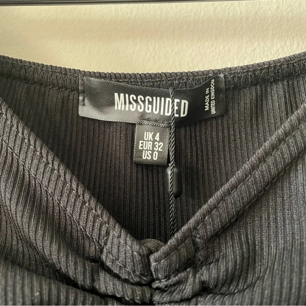 🐈⬛ Missguided (NWOT) Black Rib Ruched Front Long Sleeve Mini Dress 🐈⬛ - Picture 6 of 9